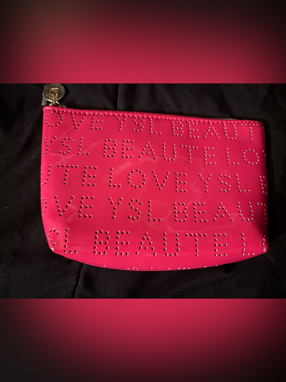 YSL Beauté Pink Cosmetic Makeup Pouch Perforated Logo Gold Zip